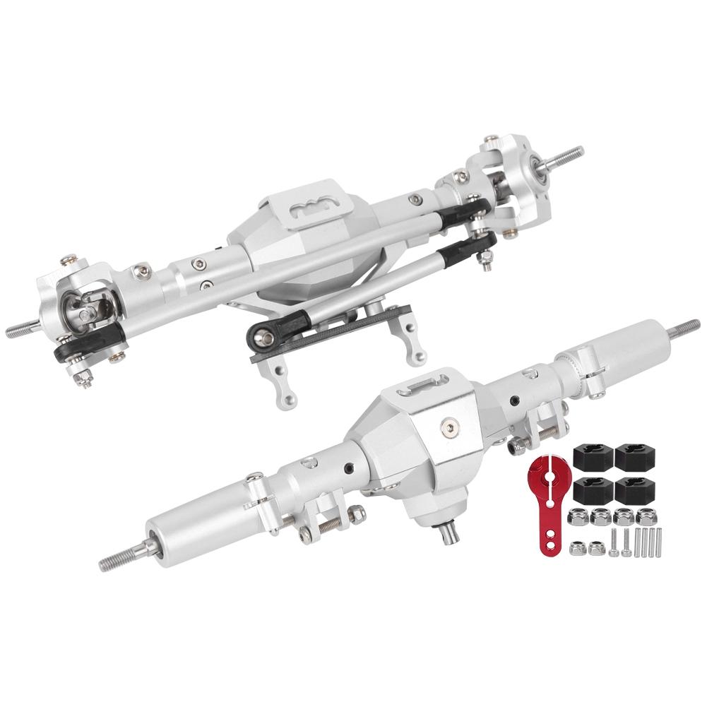 Silver Aluminum Alloy Shell RC Car Front Rear Axle Upgrade Parts Accessory for Axial SCX10 II 90047 90046Front Rear Axle