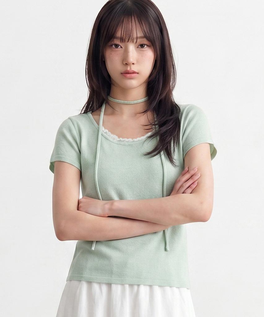 TOPGIRL Frill Layered Linen Tie Knit Top_T611Tp162