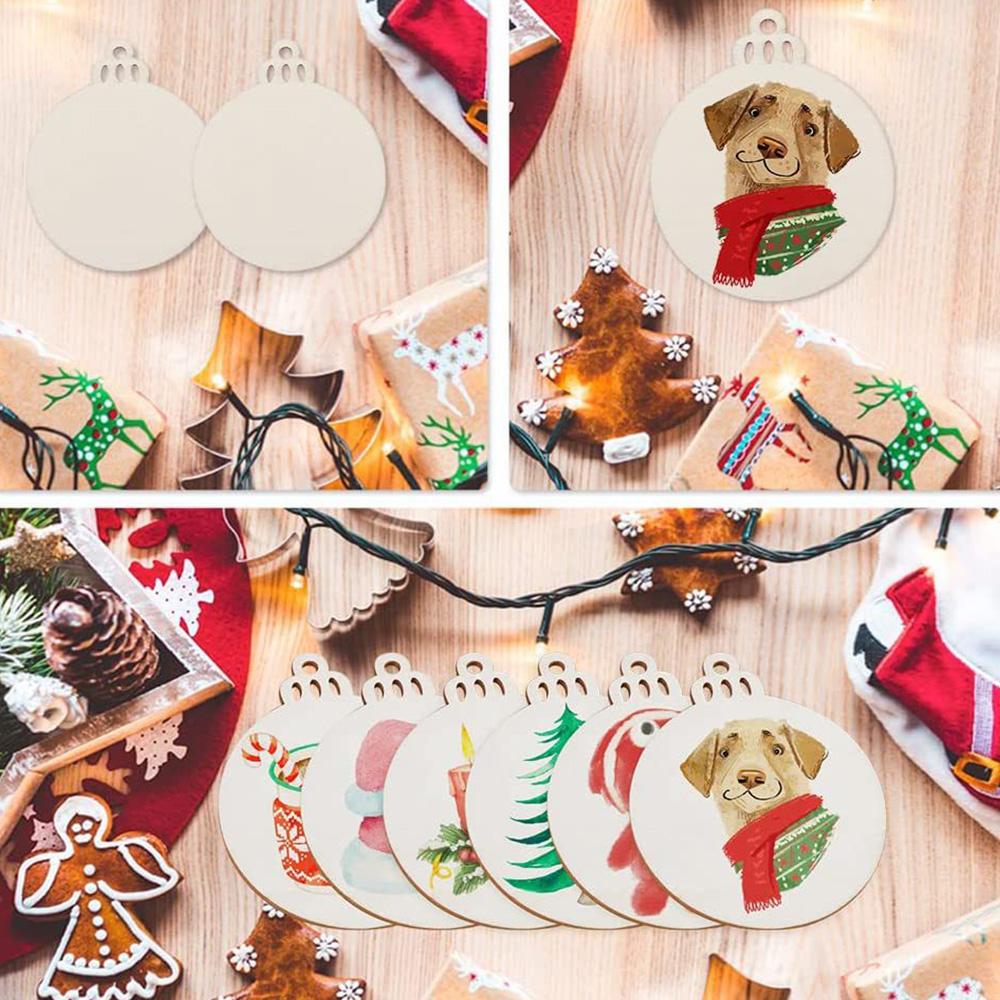 10/20/50Pcs Natural Unfinished Round Wood Slices With Hole,Blank Discs,DIY Crafts Wedding Party Christmas Home Decoration