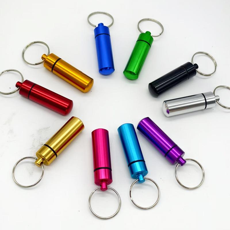 Портативная бутылочка для лекарств Мини брелок из алюминиевого сплава Подвесная бутылочка Герметичный отсек Водонепроницаемая металлическая аптечка