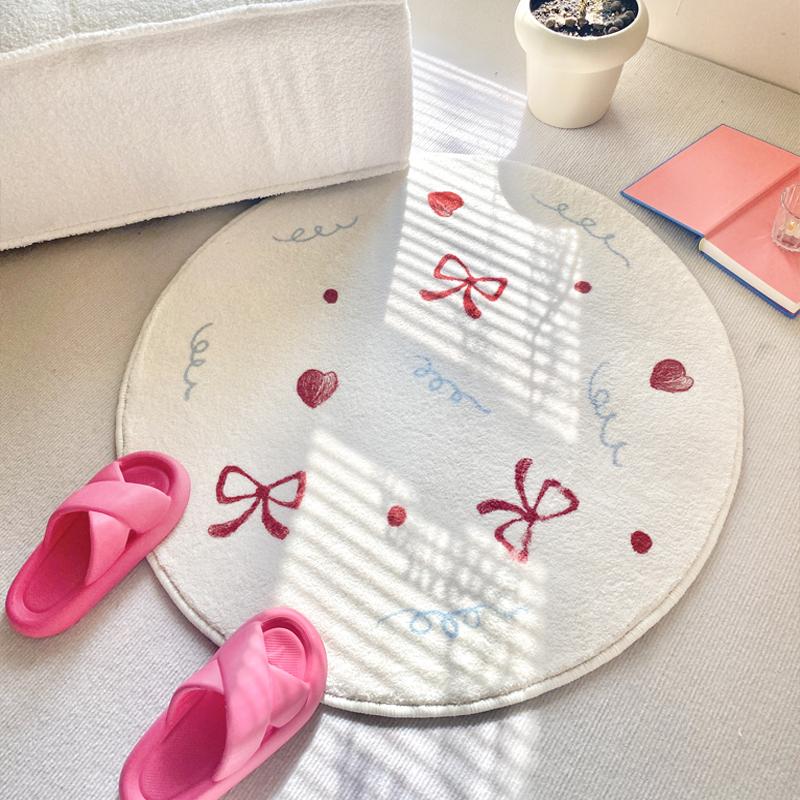 Bowknot Round Living Room Carpet Soft and Comfortable Washable Home Decoration Girls' Bedroom Side Rug