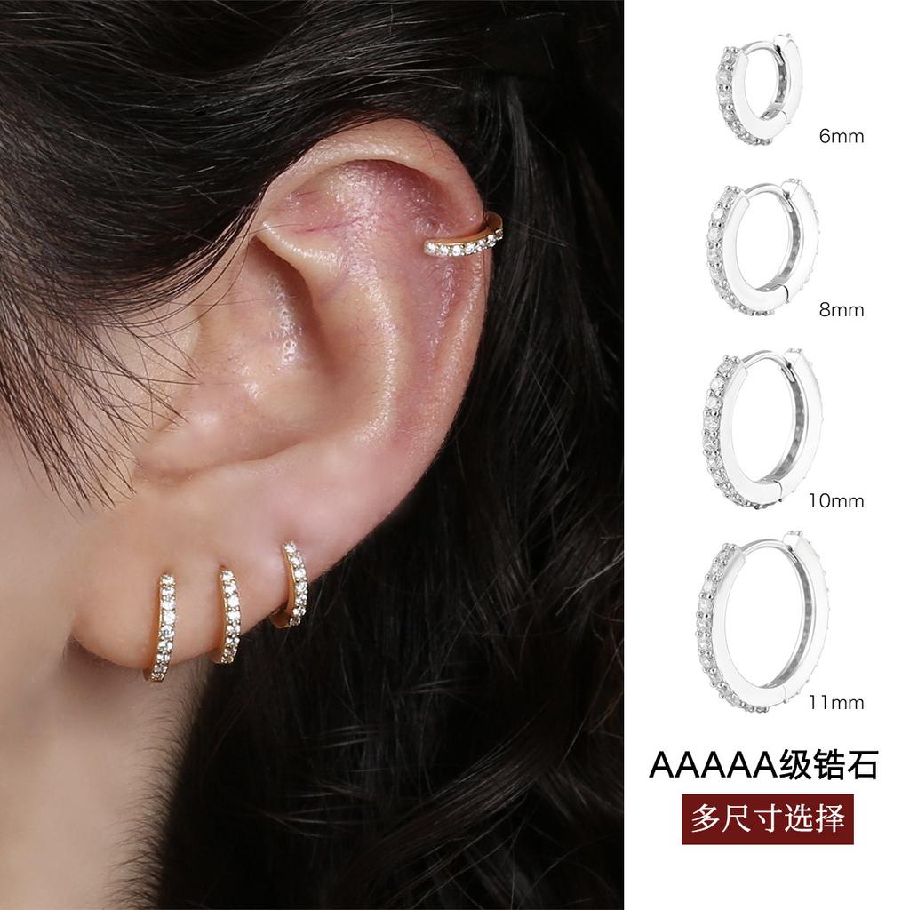 LT-EK476 High-End Circle Zircon Silver Needle Earrings Unique Design Hoop Ear Bone Rings for Women Gold Plated