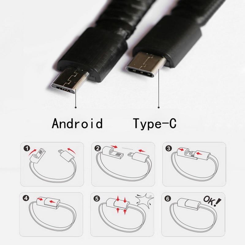 Портативный кожаный мини-браслет Micro USB для использования на открытом воздухе, зарядное устройство, кабель для зарядки данных, шнур синхронизации для iPhone6 ​​6s, телефонный кабель Android Type-C