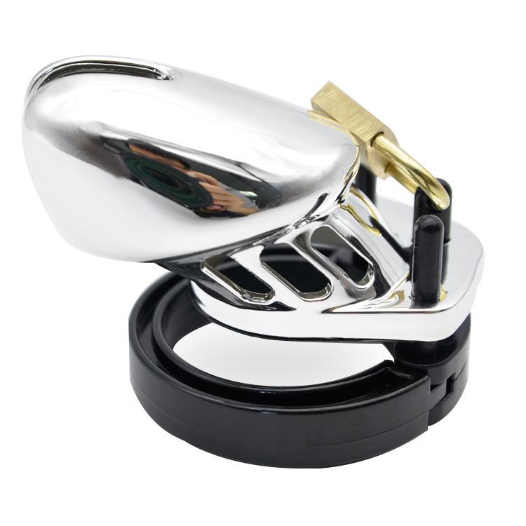Classic Iridescent Rose Gold and Silver Male Chastity Cage, Plastic Sex Toy