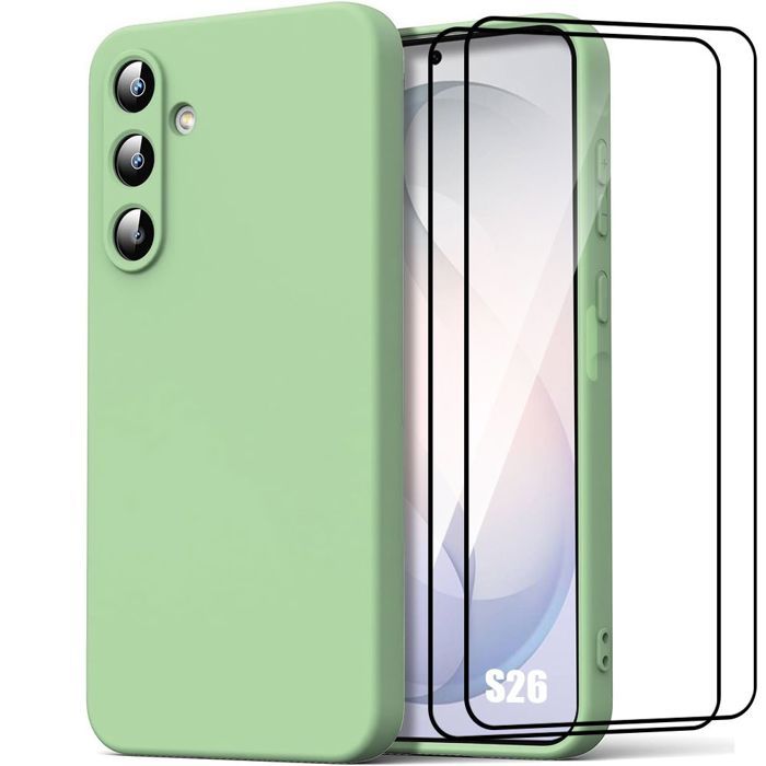 Coque Souple - BOOLING - pour Samsung Galaxy S26 - Silicone Anti-Rayures - Vert - 2 Verres Trempés