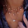 Layered Necklace Moon Star Eye Pendant Necklace Female Trend Jewelry Party Gift