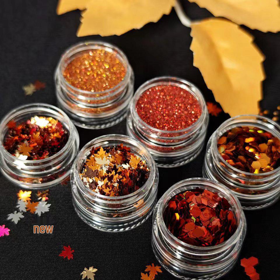 6-Piece Autumn & Winter Maple Leaf Glitter Nail Art Set