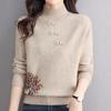 Women Warm Fashion Bottoming Sweater Autumn Winter Solid Long Sleeve Pullovers Half High Collar Printed Basic Knitwear