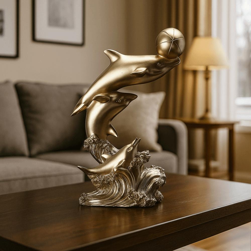 Декоративная статуэтка дельфина, скульптура морского животного из смолы, поделки, золотые украшения-дельфины, подарок