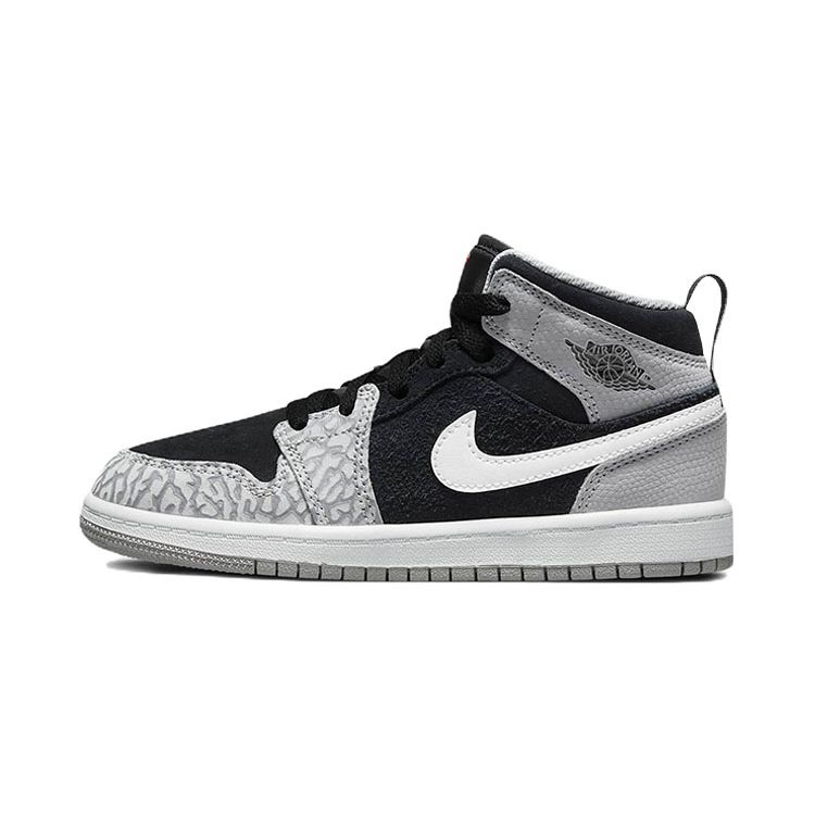 Air Jordan 1 Mid SE PS Elephant Toe Kids Sneakers Grey Black White DM6215-016