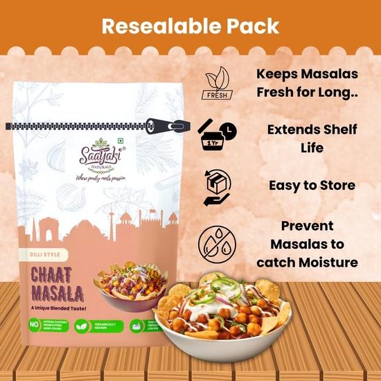 Saatyaki Naturals Dilli Chaat Masala -50gm | Authentic Tangy Indian Spice Blend for Curries, Salads, Fruits, Snacks| Homemade Style