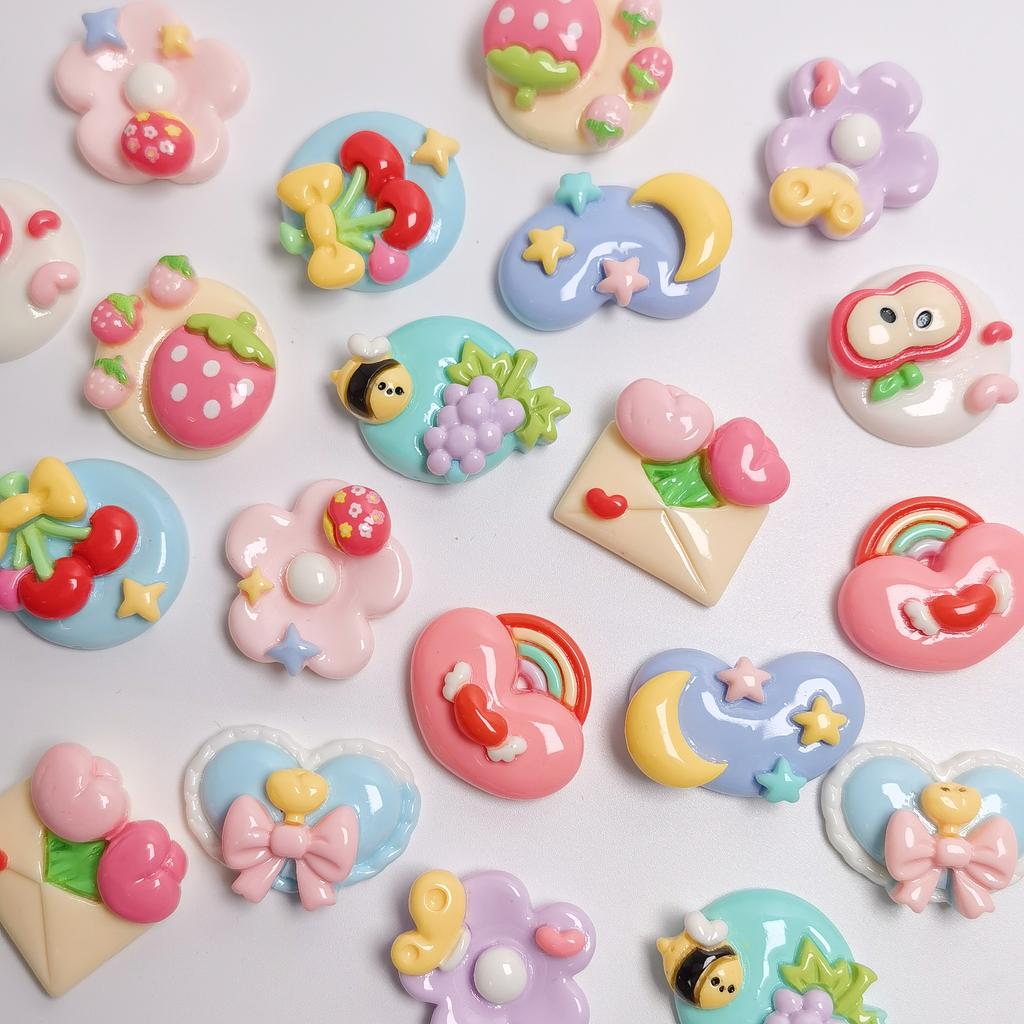 100pcs Kawaii Flower Heart Rainbow Flatback Resin Decoration Crafts Scrapbooking DIY Figurines Slime Charms
