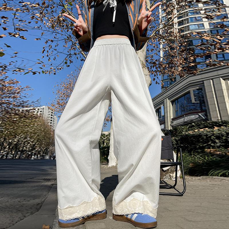 Универсальные кружевные широкие брюки для женщин на весну, новый стиль, мягкие и клейкие повседневные брюки Forest Sweet Droop, маленькие