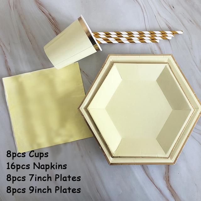 40 шт./лот одноразовая посуда набор золотых вечерние однотонные бумажные стаканчики тарелки день рождения детский душ карнавал свадьба декор принадлежности