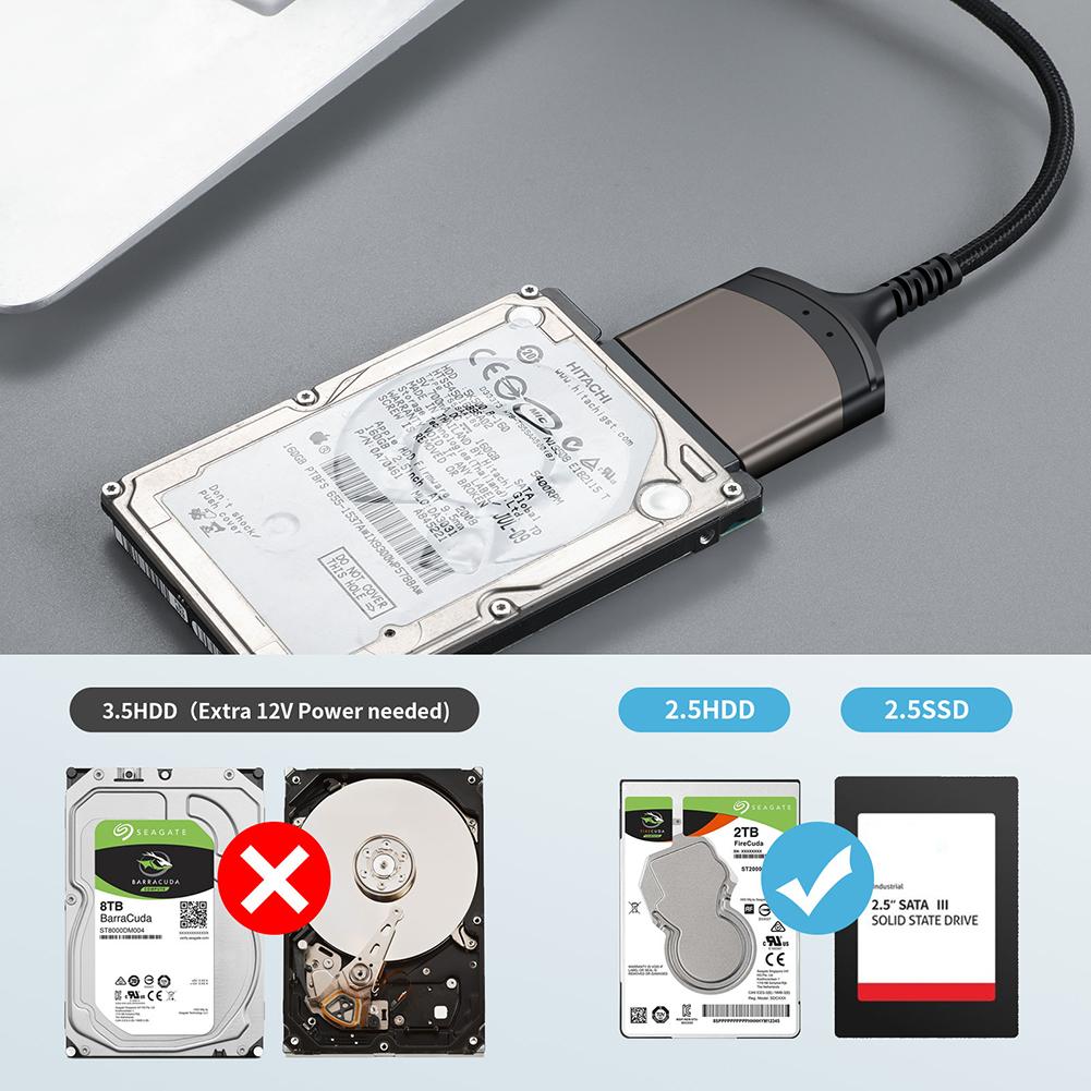 23 см USB 3.0/Type C на SATA Кабель-адаптер 7+15/22 Pin Компьютерный разъем Алюминиевый корпус Внешний конвертер для 2,5-дюймовых SSD HDD