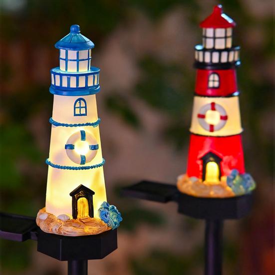 Lighthouse Solar Light Outdoor Waterproof Garden Solar Light Decorative Lighthouse Walkway Light with Spike for Flower Beds Courtyard Patio