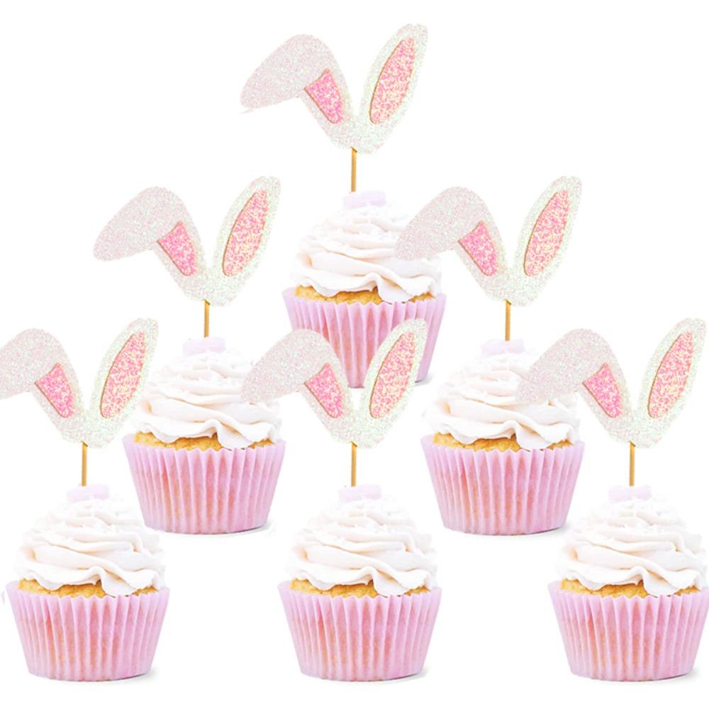 10pcs Cake Cupcake Toppers Rabbit Easter Party Decorations Cute Easter Bunny Ears