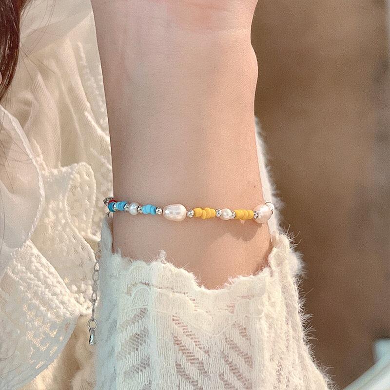 Сломанный серебряный браслет из искусственного жемчуга, модный шарм для женщин, INS, круглые браслеты из бисера, индивидуальный дизайн для девочек, небольшой дизайн, нерегулярный крой, вечерние ювелирные подарки