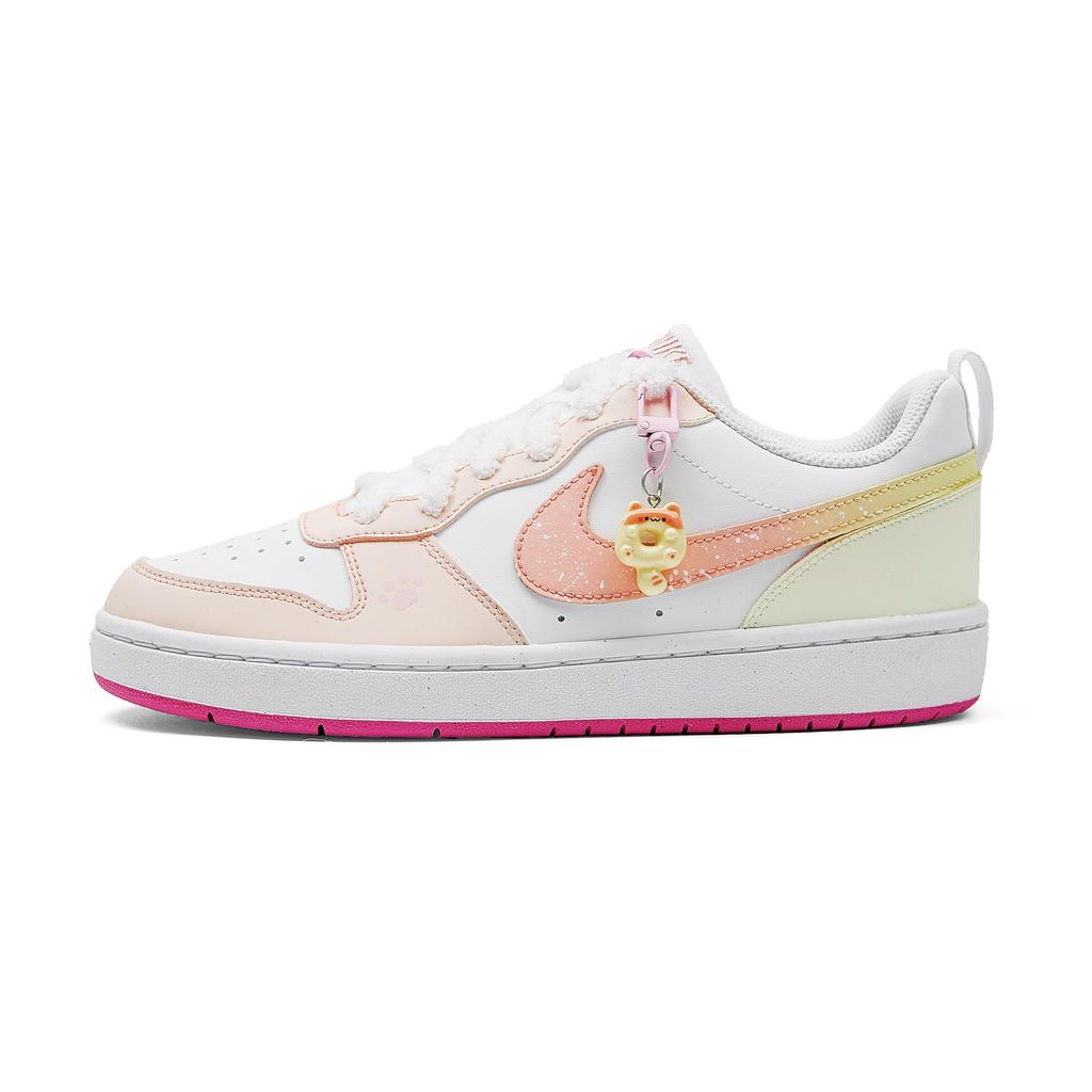 Nike Court Borough Peach Blossom Abrasion Resistant Slip Resistant Low top Skateboard Shoes Women's White Pink DV5456-111(Team1887-)