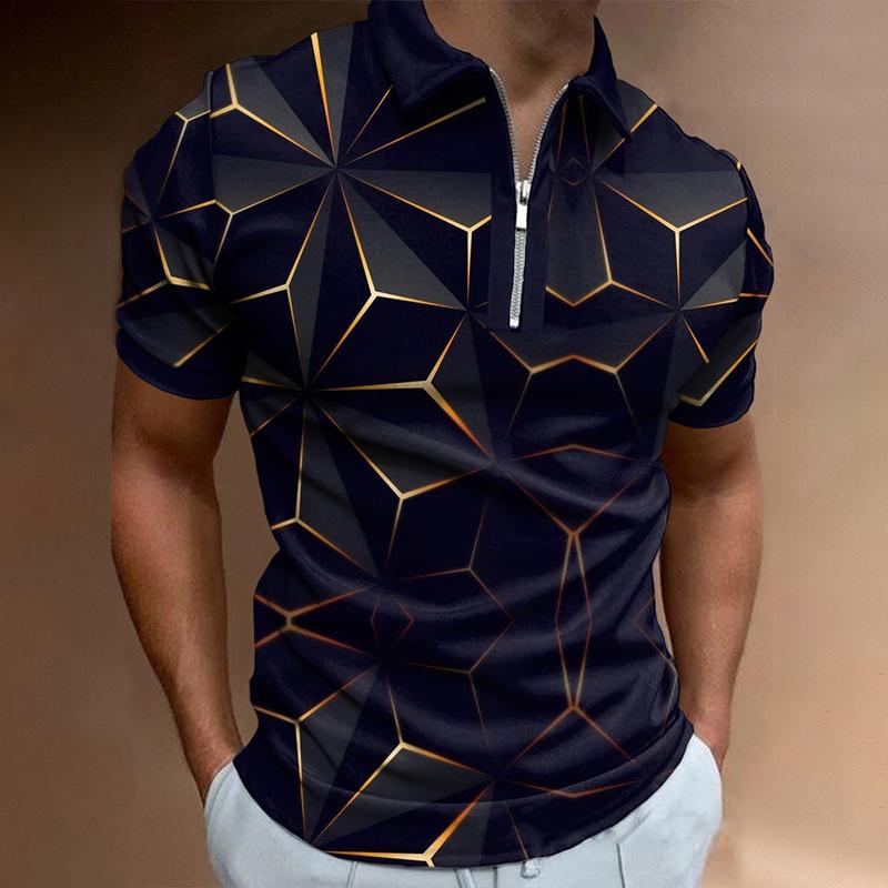 Мужская повседневная рубашка поло с 3D цифровой печатью, мужская повседневная спортивная рубашка поло на молнии, S-5XL.