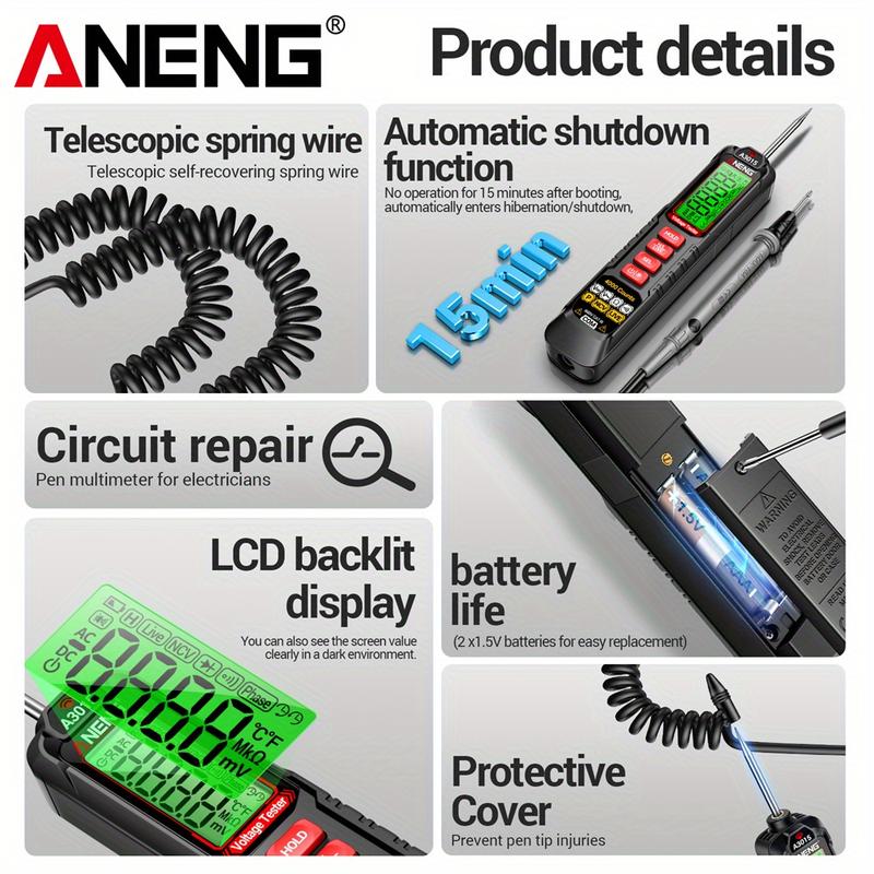Car Voltage Detector Pen ANENG A3015 Non-Contact Voltage Tester Volt Resistance Continuity Car Fault Maintenance Circuit Test
