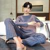 Spring and Autumn Men's Pajamas Cotton Homewear Suit Teenagers Simple Leisure Loose Large Size Pajamas Homewear Suit