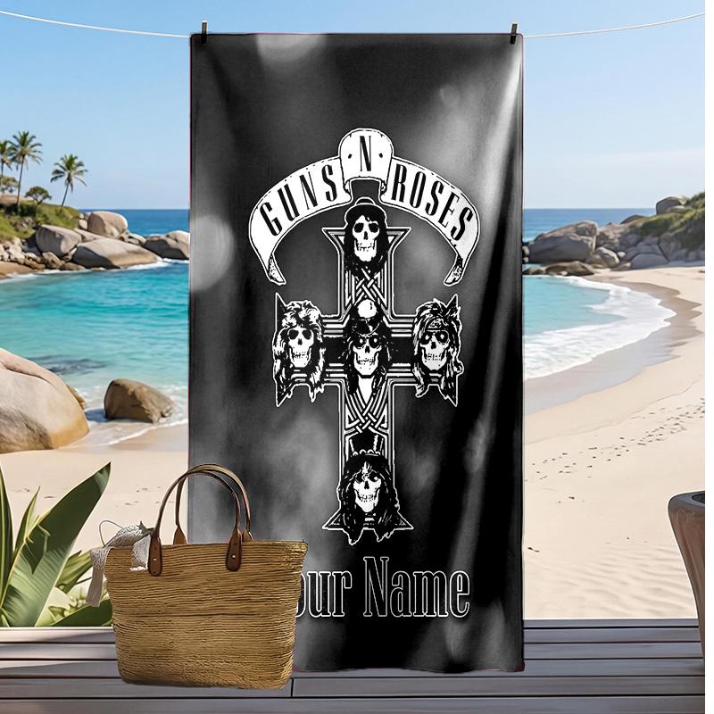 Guns N’ Roses Custom Beach Towel, Print Your Name Text Lightweight Absorbent Towel for Swimming Travel