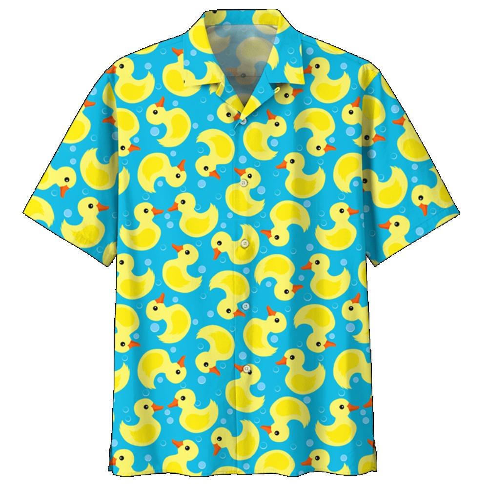 Cartoon Duck Pattern Hawaiian Shirt For Men Summer 3d Printed Animal Shirts Women Street Short Sleeves Lapel Loose Button Blouse