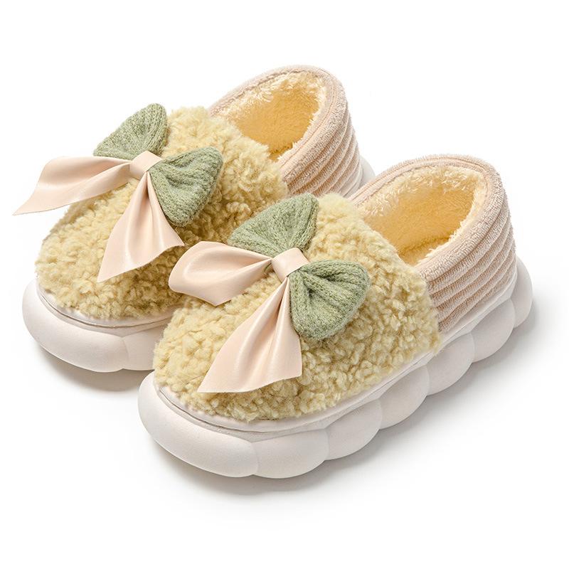 Тапочки из хлопка с бантом, новые туфли для женщин, домашняя обувь на осень-зиму, теплые повседневные меховые тапочки, туфли без застежек на мягкой подошве из хлопка