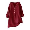 Women Casual Shirt V-Neck Buttons Half Placket Long Sleeve Blouse Solid Color Loose Fit Tunic Tops Office Lady Shirt