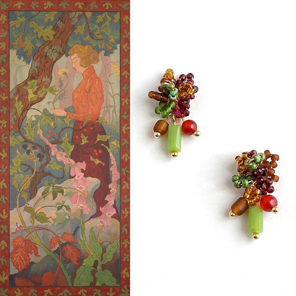 Ретро китайские серьги-цветы с бусинами: Национальный стиль, оригинальный цвет, высококлассный дизайн для женщин