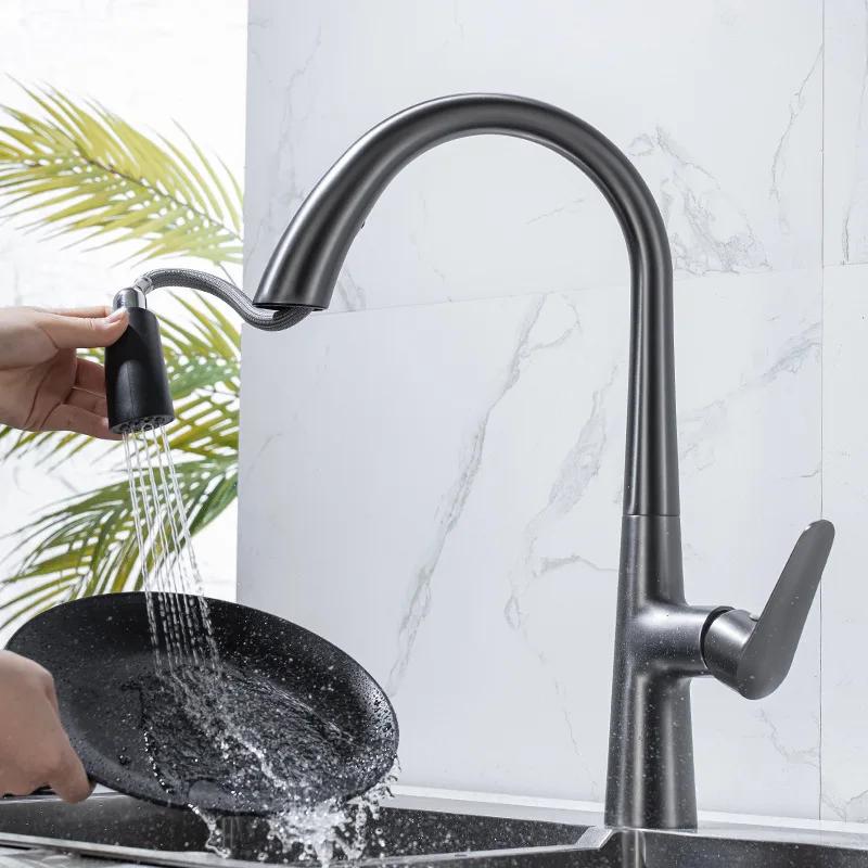 Black Kitchen Faucet Pull-Out Tap Gun Gray Household Gray Sink Washbasin Cold And Hot Water Mixer White