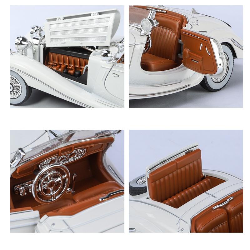 1/24 Mercedes-Benz 500K Классическая старинная игрушечная машинка для детей Литая модель из сплава со звуком и светом Коллекция Подарок для мальчиков