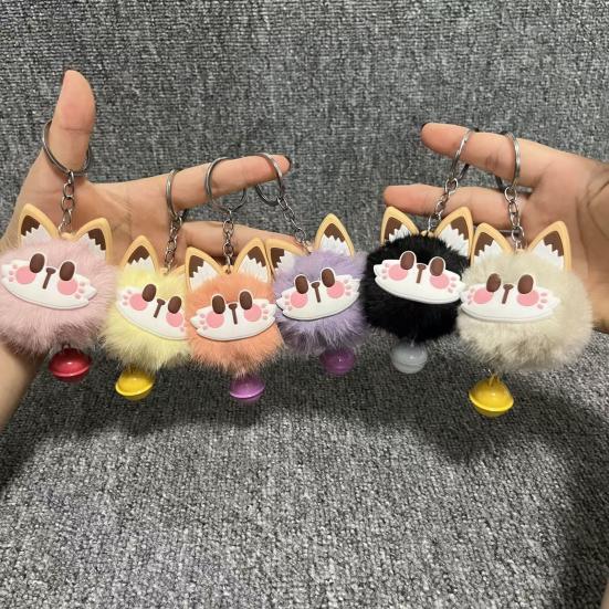 Брелок-подвеска с колокольчиком Лисий Меховой Лицевой Розовые Следы Лап Мягкий Плюшевый Брелок Сумки Рюкзаки Декоративные Аксессуары