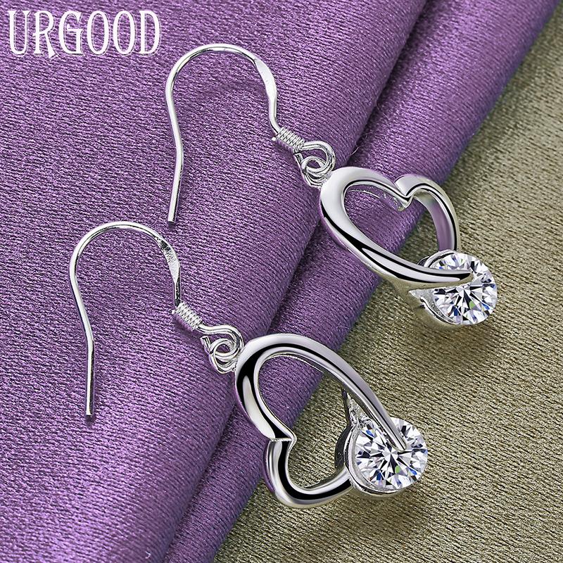 925 Sterling Silver AAA Zircon Heart Dropped Earrings Fashion Jewelry
