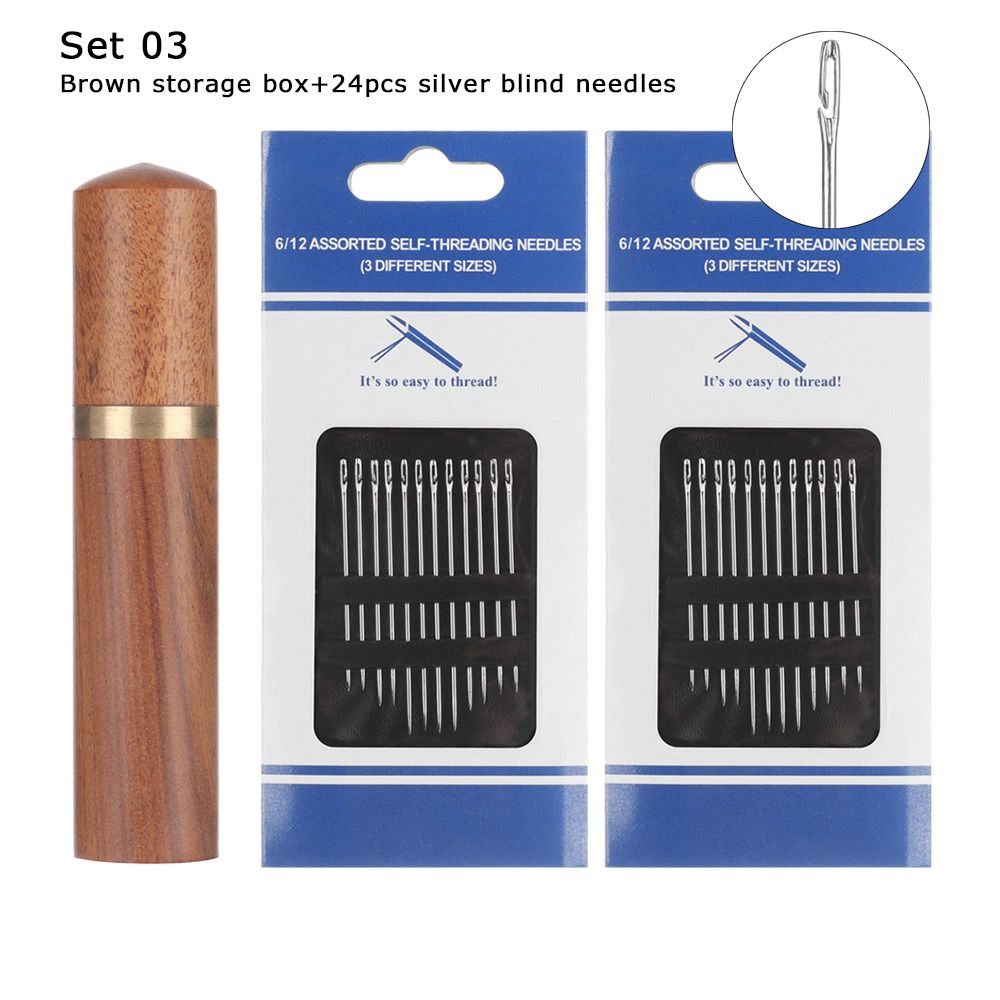 Needlework Wooden Needle Case Embroidery Sewing Tools Hand Sewing Needles Self Threading Needles