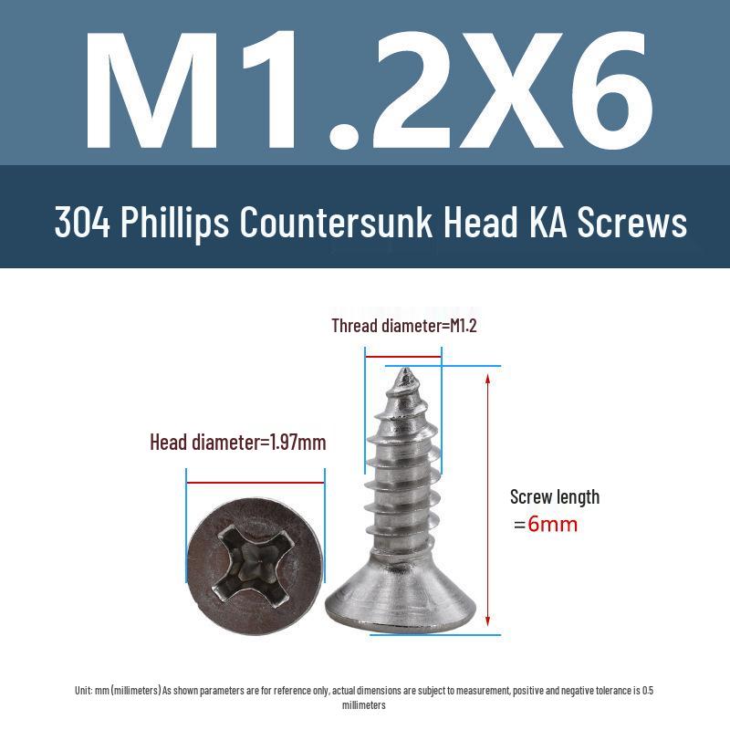 Yigu 304 Stainless Steel Phillips Flat Head Self-Tapping Screws M1-M2.5