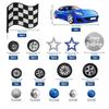 Racing Birthday Cake Topper Set Blue Car and Tyre Decor with Flags for Boy Children Party Supplies and Decorations