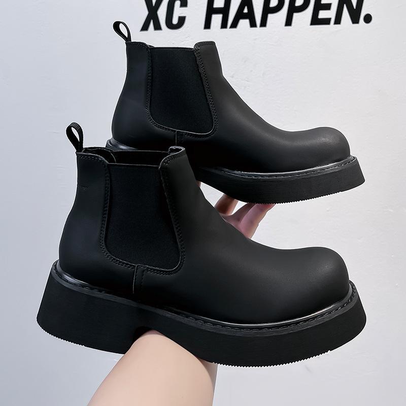 2024 new men's Martin boots round head middle help Korean version British thick-soled slope heel Chelsea Martin boots 3166-A
