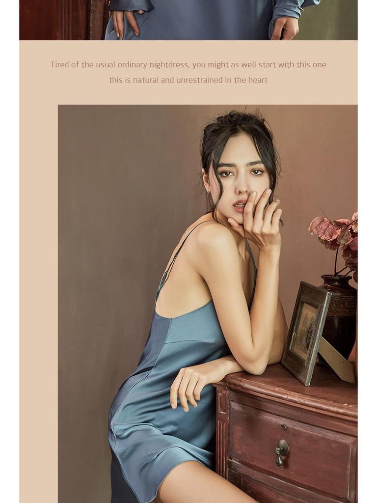 Женский сексуальный комплект ночной сорочки и пижамы на бретелях из ледяного шелка - Стиль чистого желания, Весна/Осень 2025