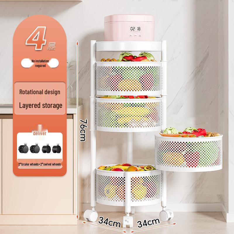 Вращающаяся многофункциональная кухонная тележка на колесах - Напольная многоярусная стойка для хранения закусок, фруктов и овощей