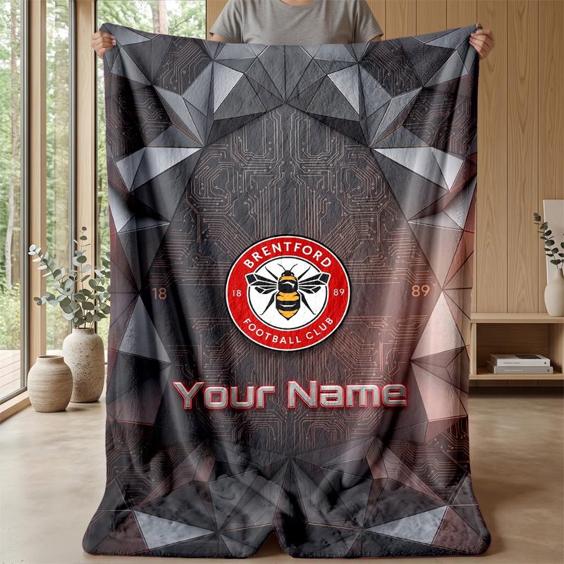 Custom Text Flannel Throw Blanket, Lightweight Cozy Bed Sofa BlanketBrentford Football