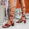 Fashion Sexy Ladies Wine Red Ankle Strap Sandals Summer 2025 3D Crystal Mesh Butterfly High Heels Shoes Woman Plus Size Party Sandalias