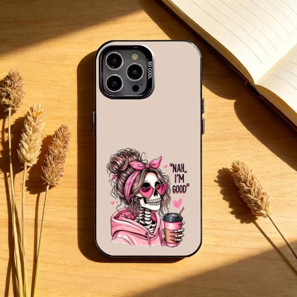КРУТЫЙ Чехол для телефона S-Skeleton-ON Для iPhone17,16,15,14,13,12,11 Plus,Pro Max Черный Конфетный серебристый чехол для телефона