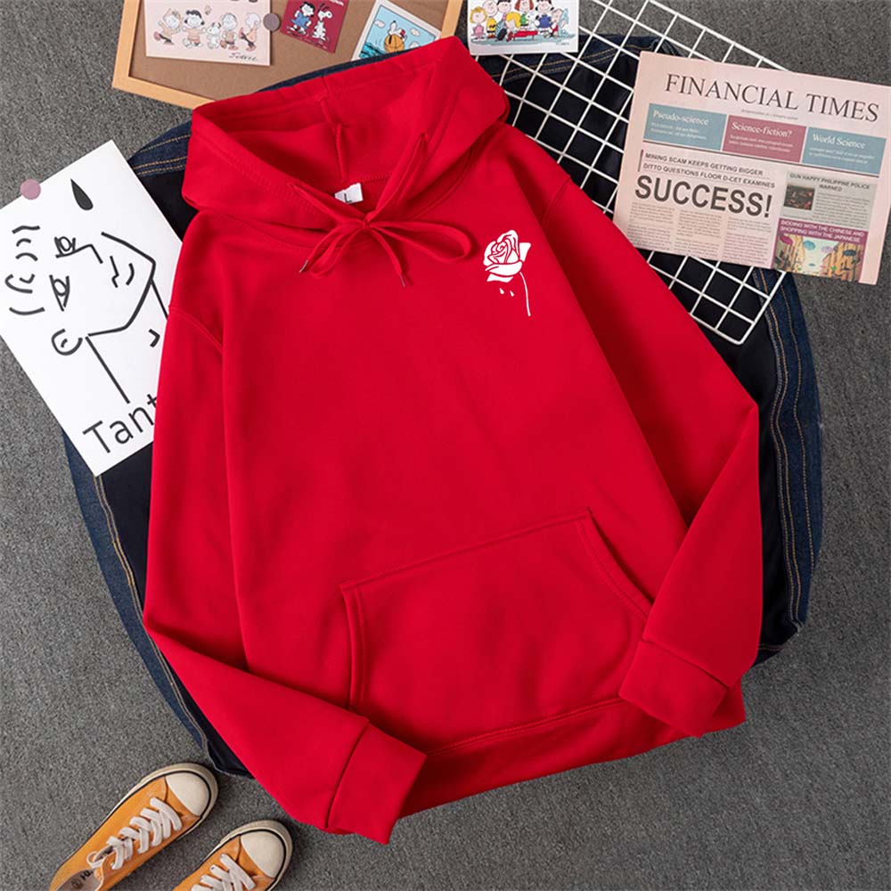 Толстовка с капюшоном с креативным узором Rose, женская, осенняя, свободная, новая, с капюшоном, с круглым вырезом, повседневная, с карманом, флисовая, женская