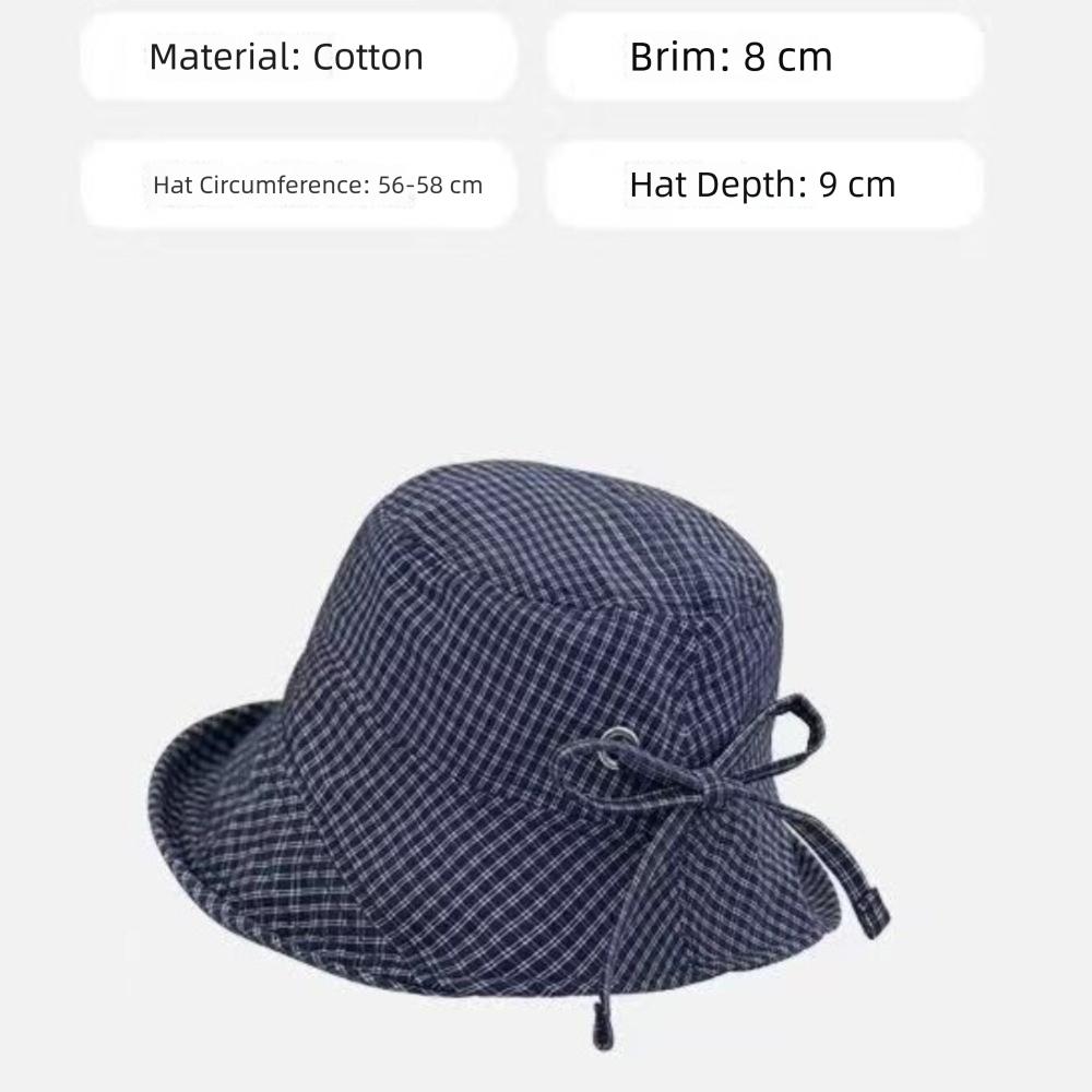 Korean Style Wide Brim Bucket Hats Summer Sunshade Basin Caps Plaid Bucket Hats Sun Protection