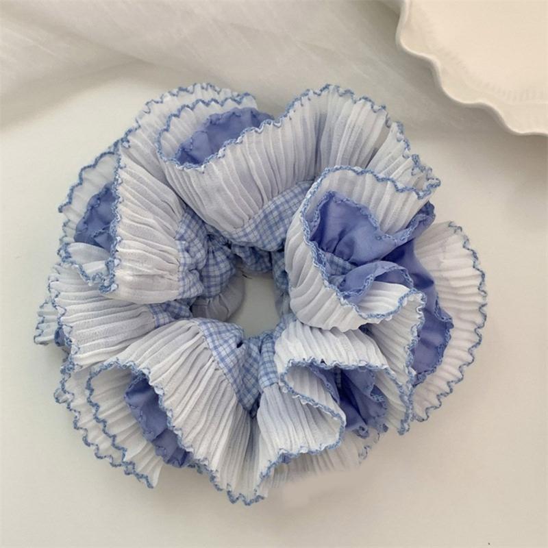 Aesthetic Scrunchies Elastic Multilayer Lace Hair Rope Wedding Party Beach Headwear Big Buns Hair Elastic Check Hairtie