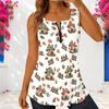 Women Plus Size Scoop Neck Front Zip Sleeveless Mushroom House Printed White Tank Top Curved Hem