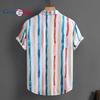 Повседневная мужская рубашка с коротким рукавом в полоску с акварельным принтом, мужская рубашка, лето 2025 г.