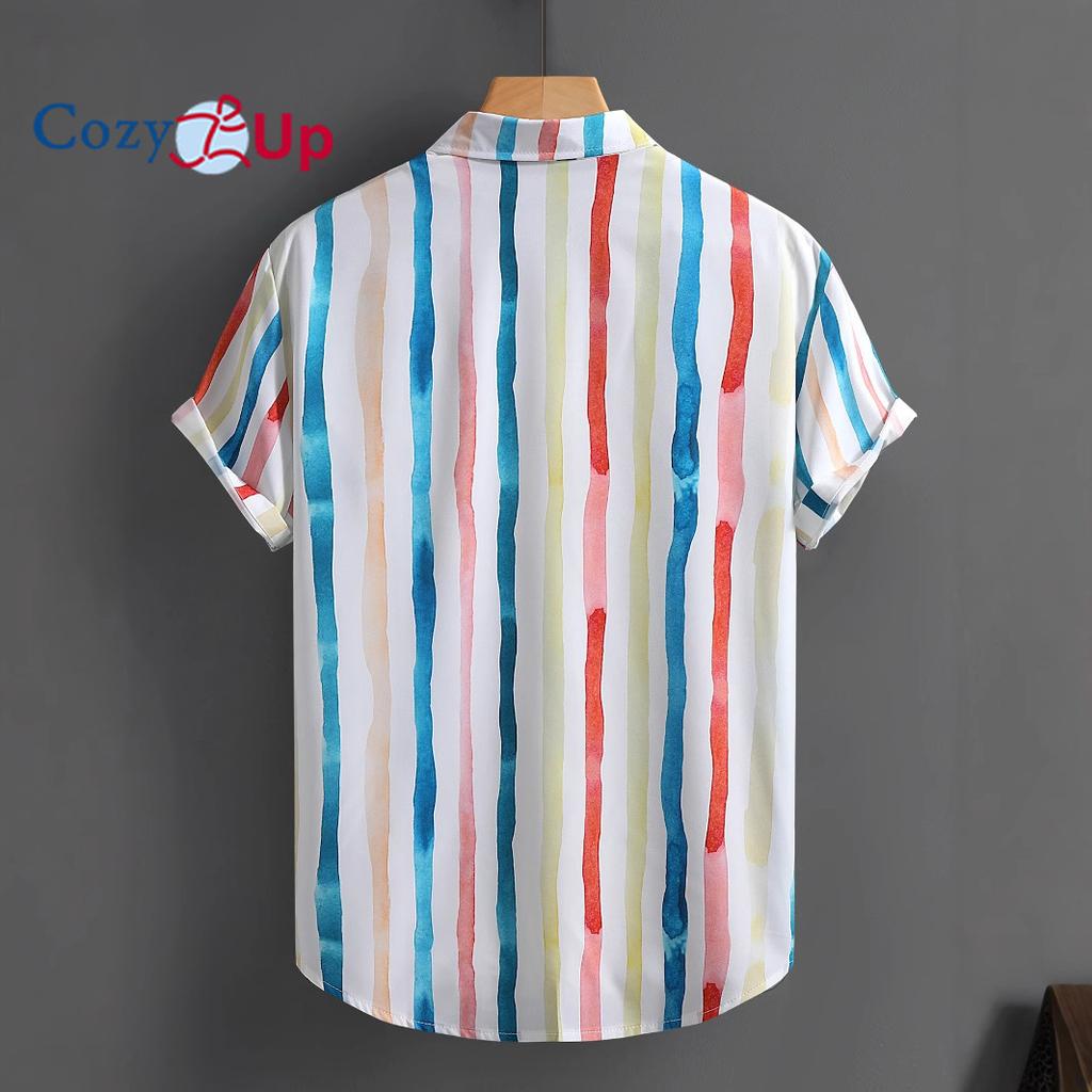 Повседневная мужская рубашка с коротким рукавом в полоску с акварельным принтом, мужская рубашка, лето 2025 г.